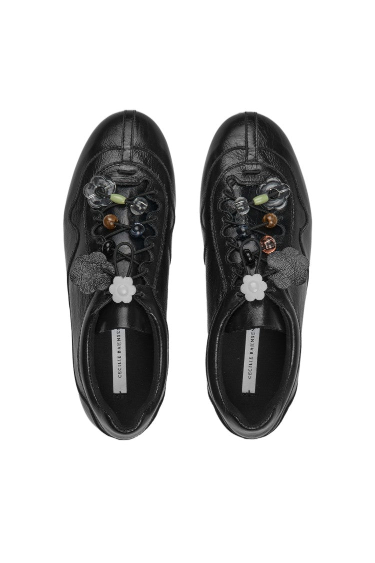 Cecilie Bahnsen Slim-Fit Leather Sneakers With Lace Locks And Decorative Beads