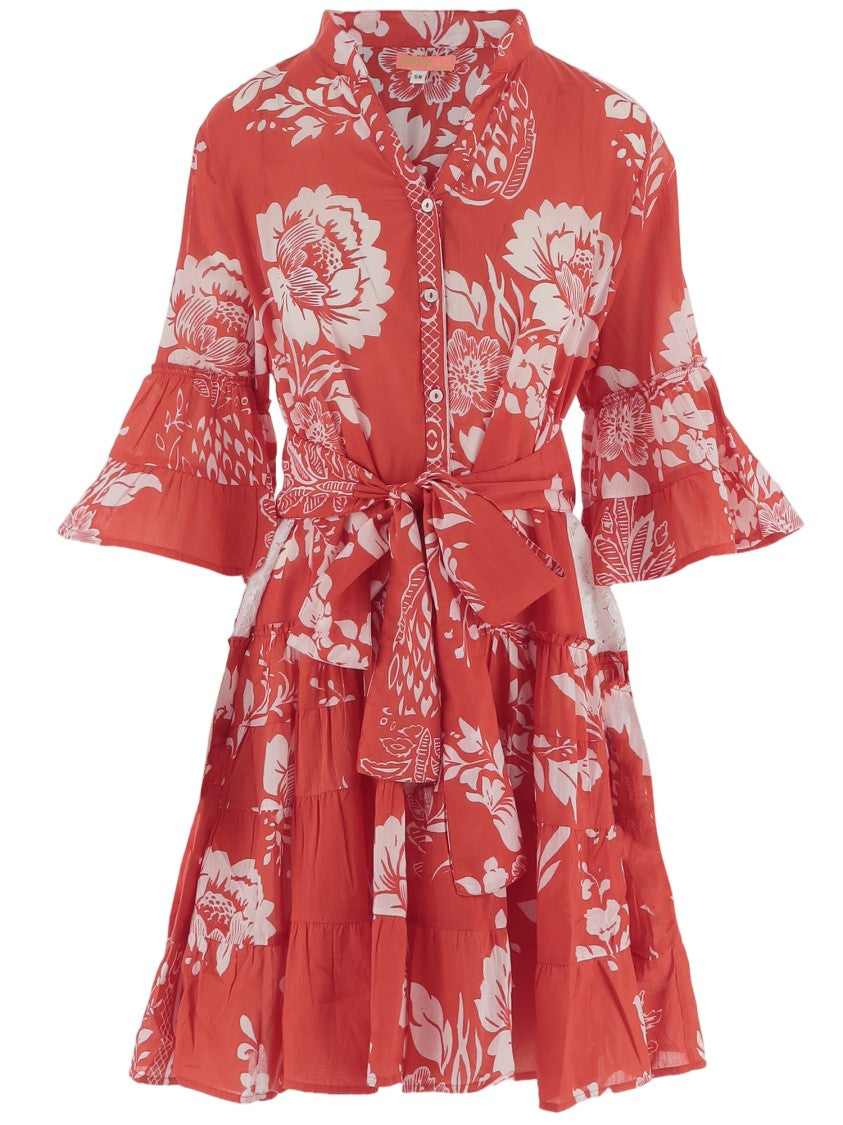 Pep's Cannes All-Over Floral Print Cotton Dress With Mandarin Collar