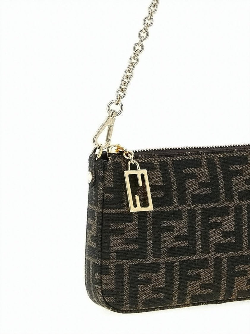 Fendi Monogram Patterned Clutch With Gold-Tone Chain Strap