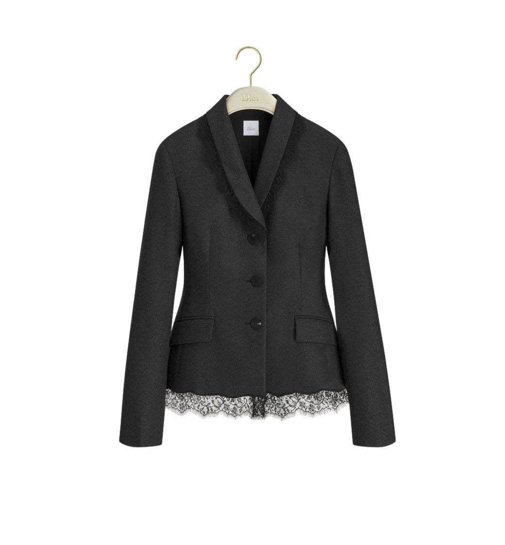 Christian Dior Tailored Fitted Jacket With Lace Trim And Flap Pockets