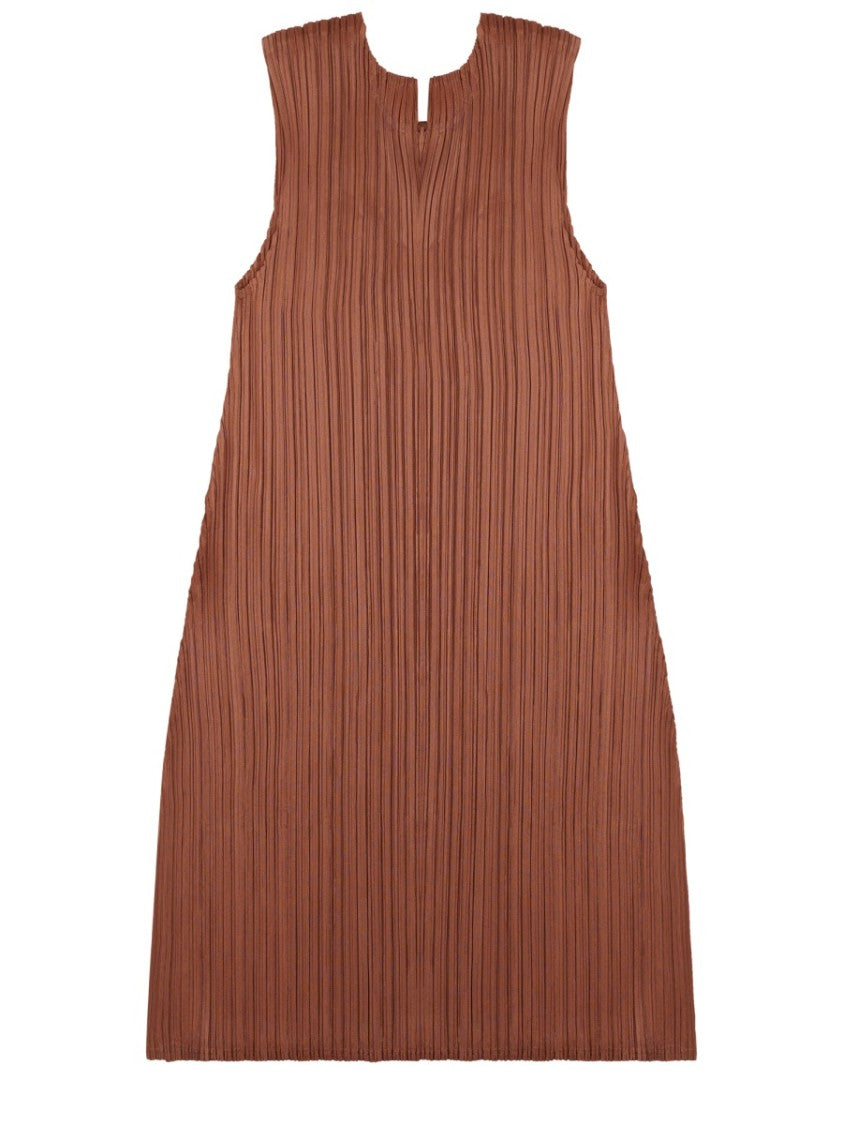 Pleats Please Issey Miyake Neutrals Plissettata Notch Round Neck Tank Top
