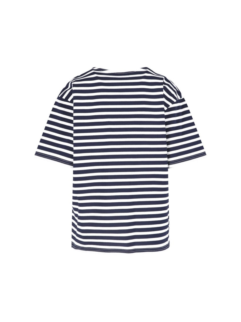 Matteau Navy Horizontal Striped Cotton T-Shirt