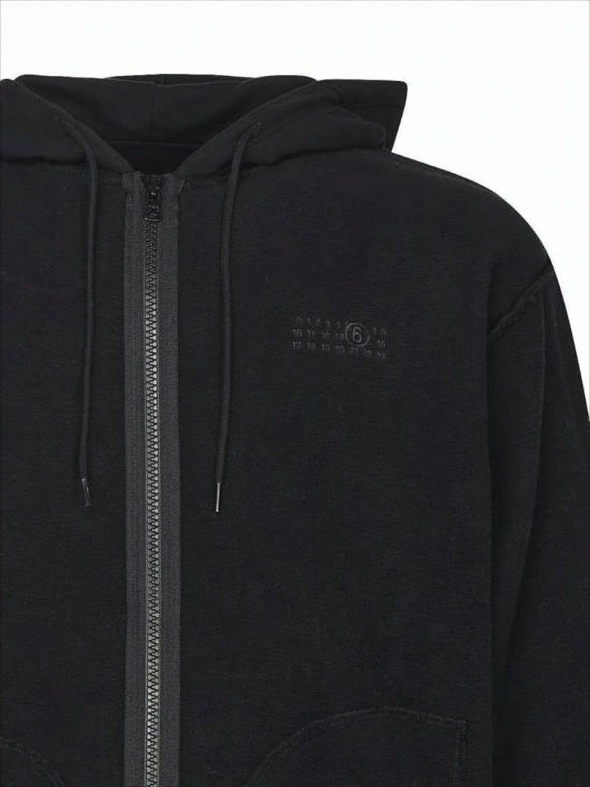Mm6 By Maison Margiela Zip-Up Hoodie With Drawstring Hood And Ribbed Details