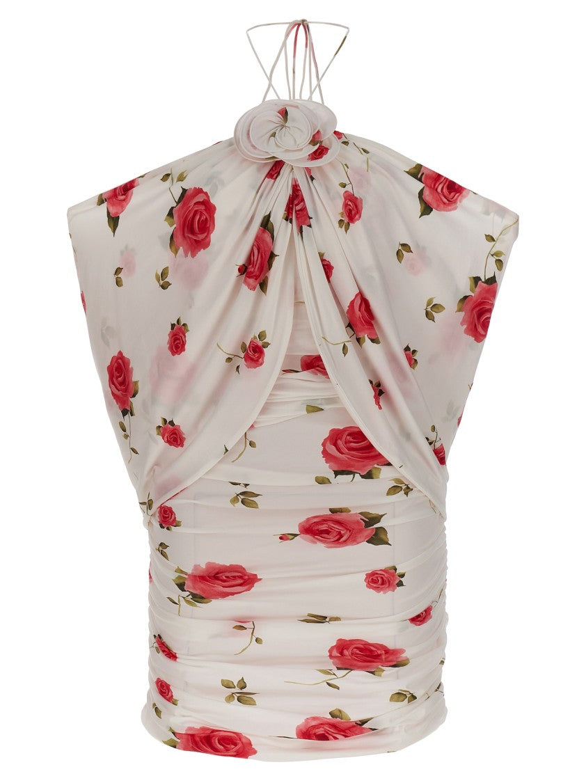 Magda Butrym Mini Draped Dress With All-Over Rose Print