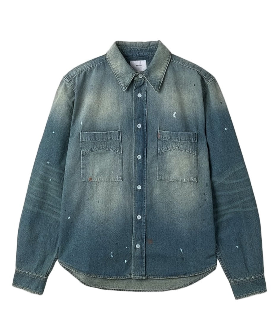 Rhude Faded Wash Denim Shirt With Vintage Distressing