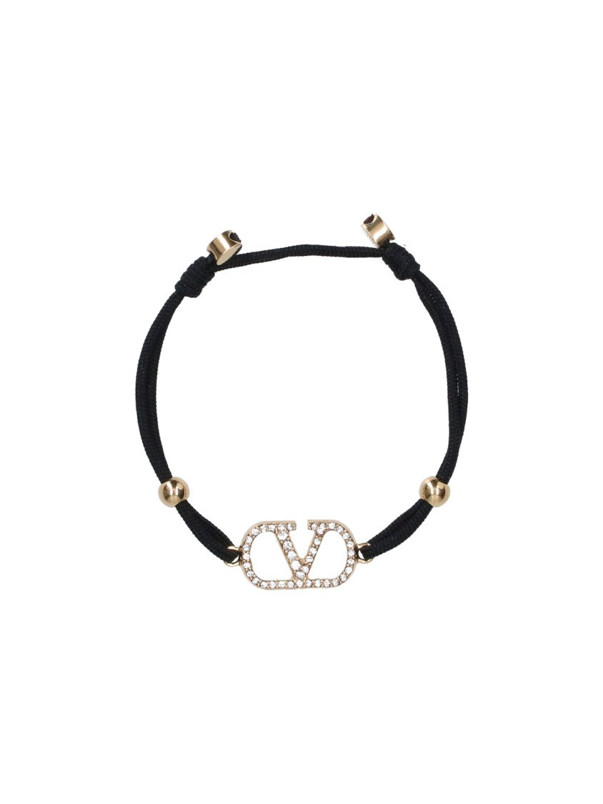 Valentino Garavani Black Vlogo Strass Fabric Bracelet
