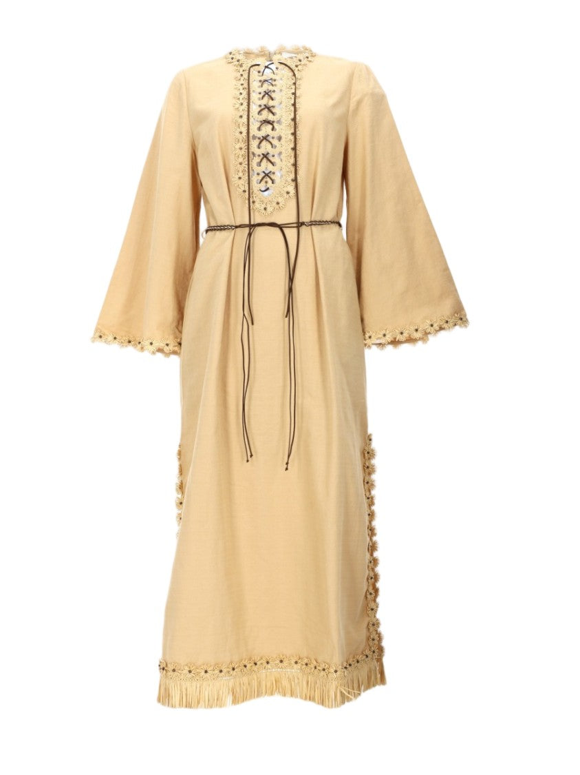 Zimmermann Luxe Cotton Midi Dress With Lace-Up Detailing