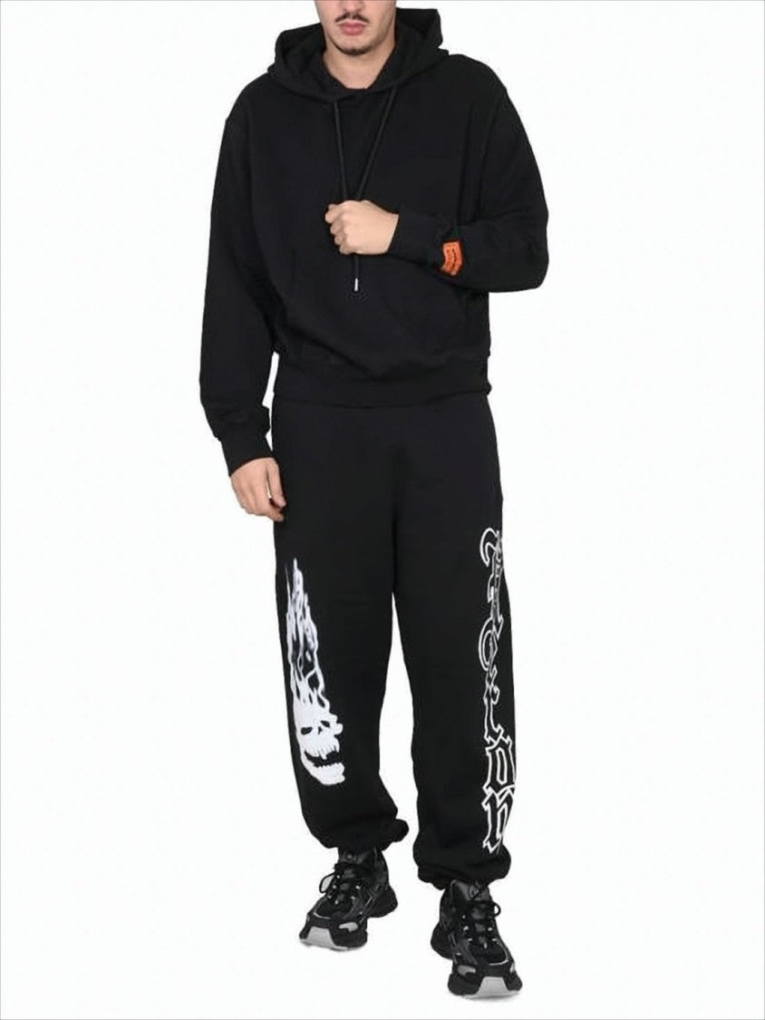 Heron Preston Solid Black Hoodie With Kangaroo Pocket And Distinctive Patch