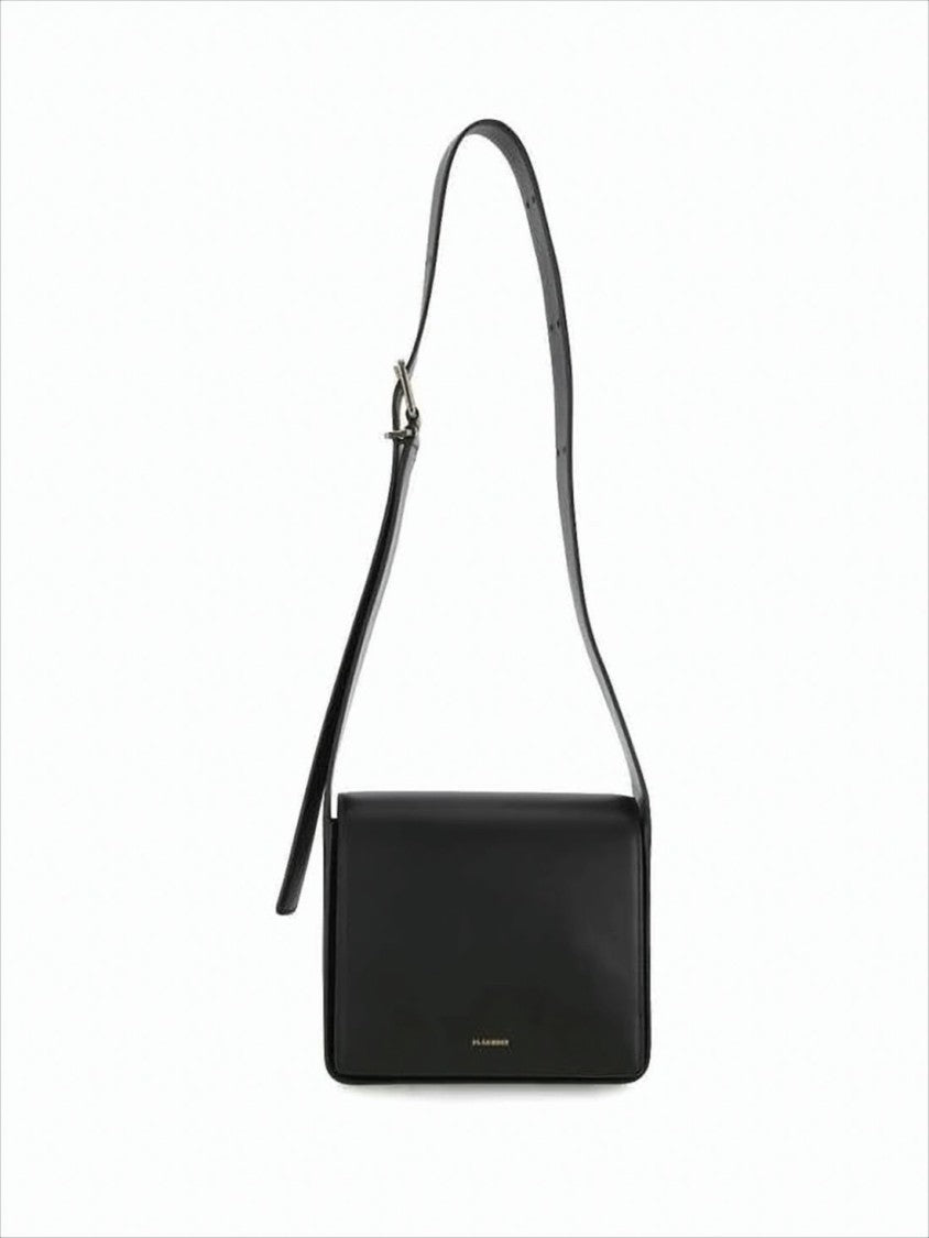 Jil Sander Structured Black Leather Crossbody Bag With Gold-Tone Accents