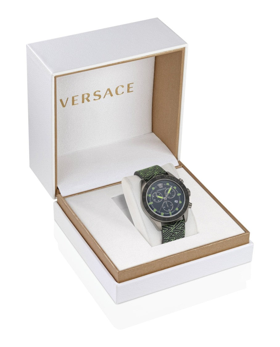 Versace Greca Dome Chrono Leather Watch