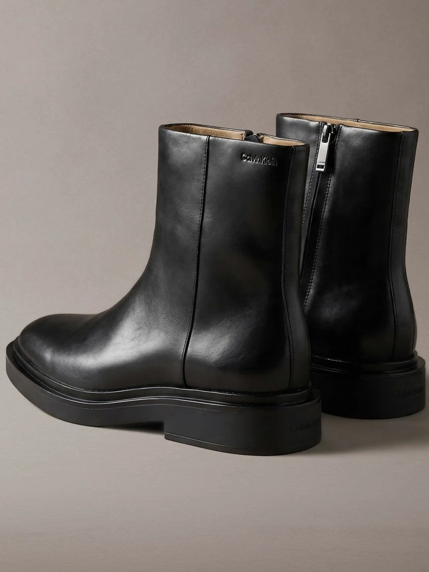 Calvin Klein Black Rubber Zip Boot Lth Leather Ankle Boots