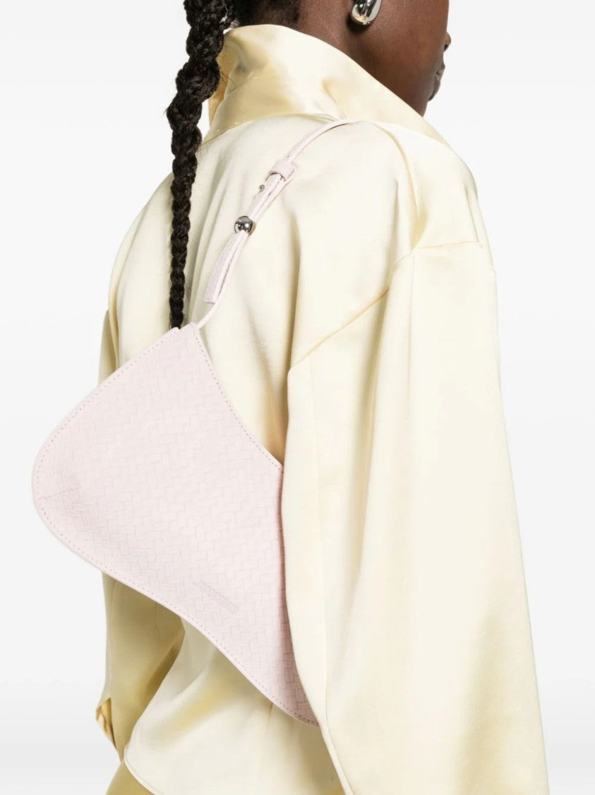 Jacquemus Pink Front Logo Woven Leather Shoulder Bag
