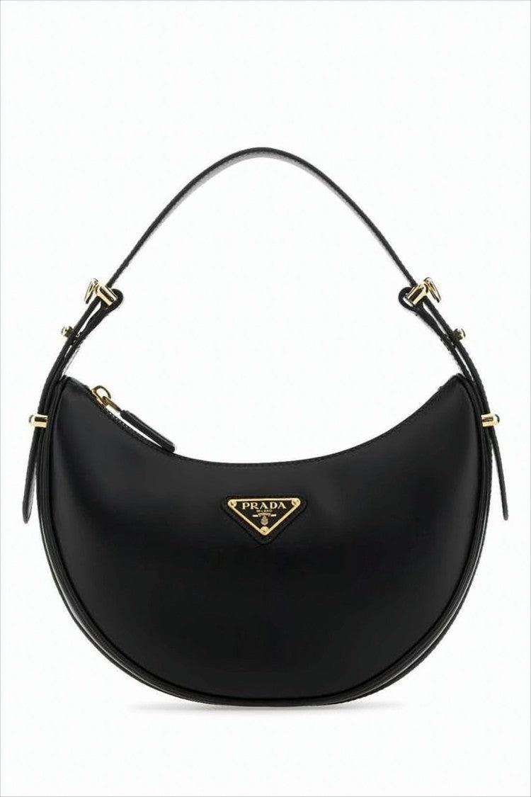 Prada Crescent-Shaped Leather Shoulder Bag With Gold-Tone Accents