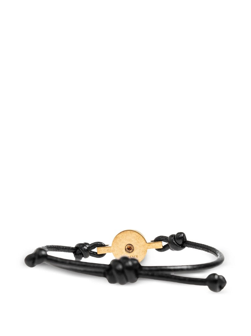 Versace Black Lambskin Bracelet With Gold-Tone Medallion