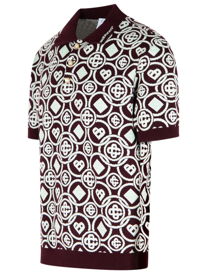 Casablanca Monogram' Burgundy Cotton Polo Shirt