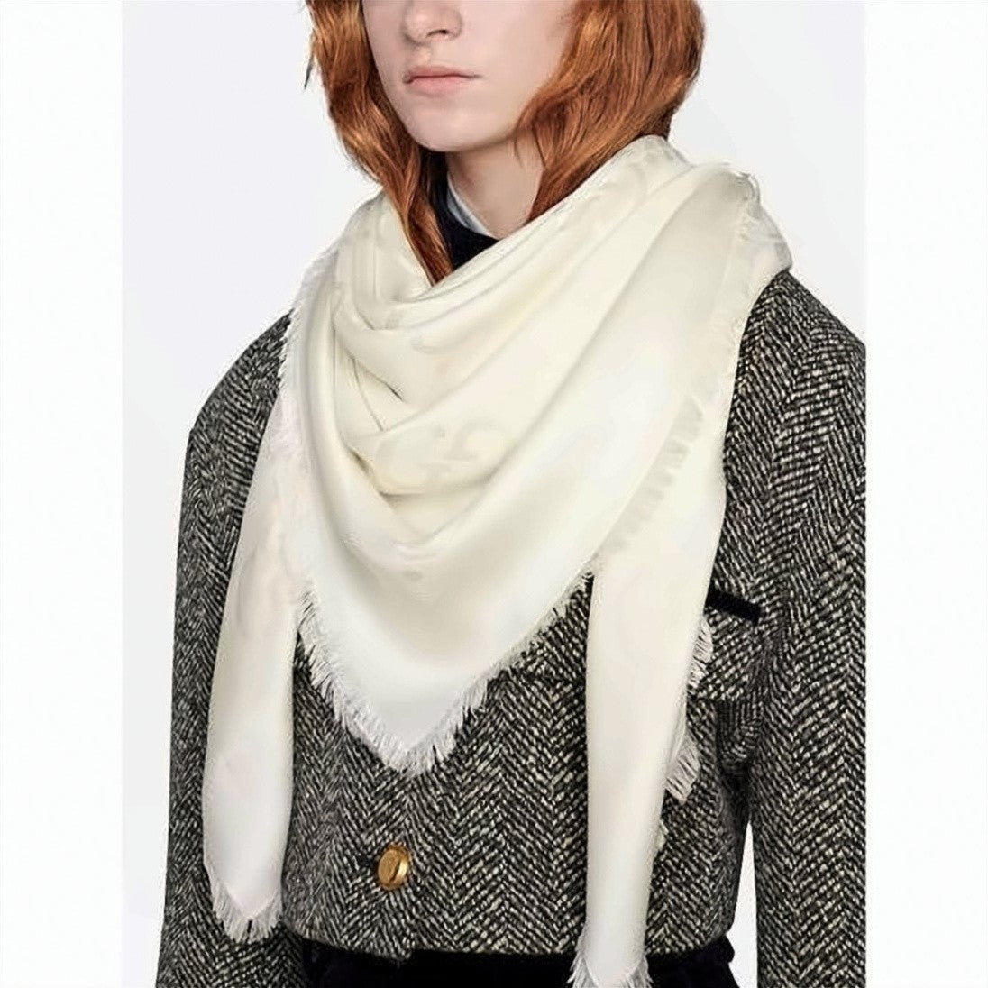Gucci Jacquard Pattern Silk And Wool Blend Shawl