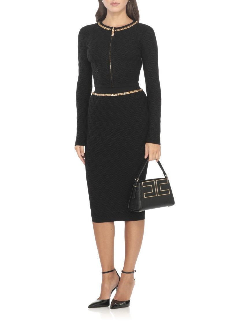 Elisabetta Franchi Fitted Black Viscose Midi Skirt