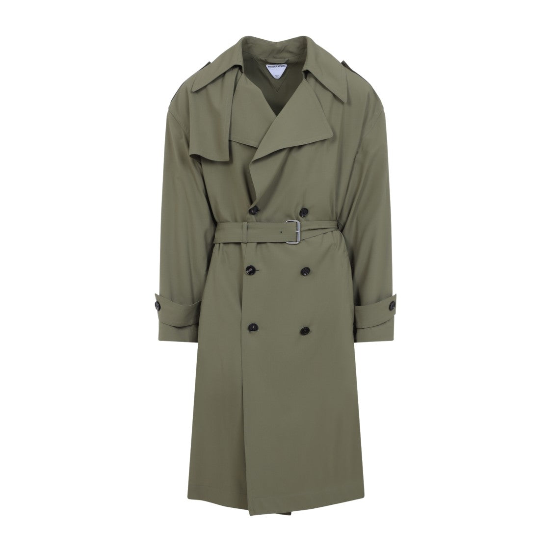 Bottega Veneta Green Wool Double-Breasted Trench Coat