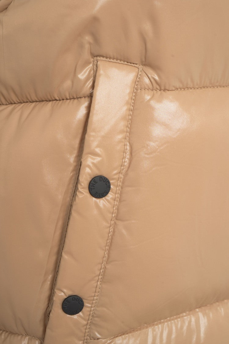 Save The Duck Beige Sleeveless Puffer Gilet With High Collar And Glossy Finish