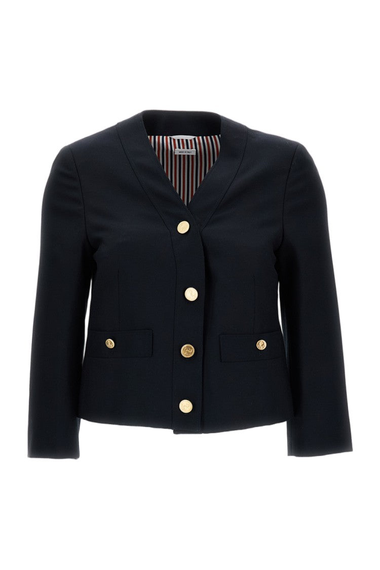 Thom Browne Boxy V-Neck Jacket In Hopsack Suiting