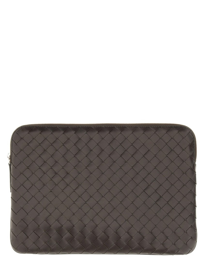 Bottega Veneta Rectangular Brown Document Holder With Intricate Woven Pattern