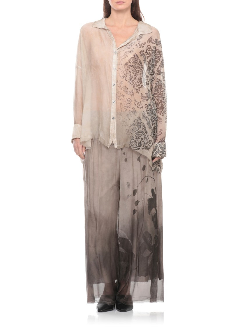 Sanctamuerte Brown Front Floral Viscose Wide-Leg Pants