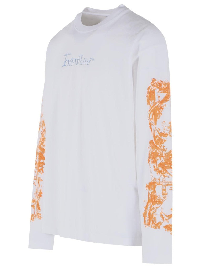 Off-White Loose Fit Long-Sleeved Cotton T-Shirt