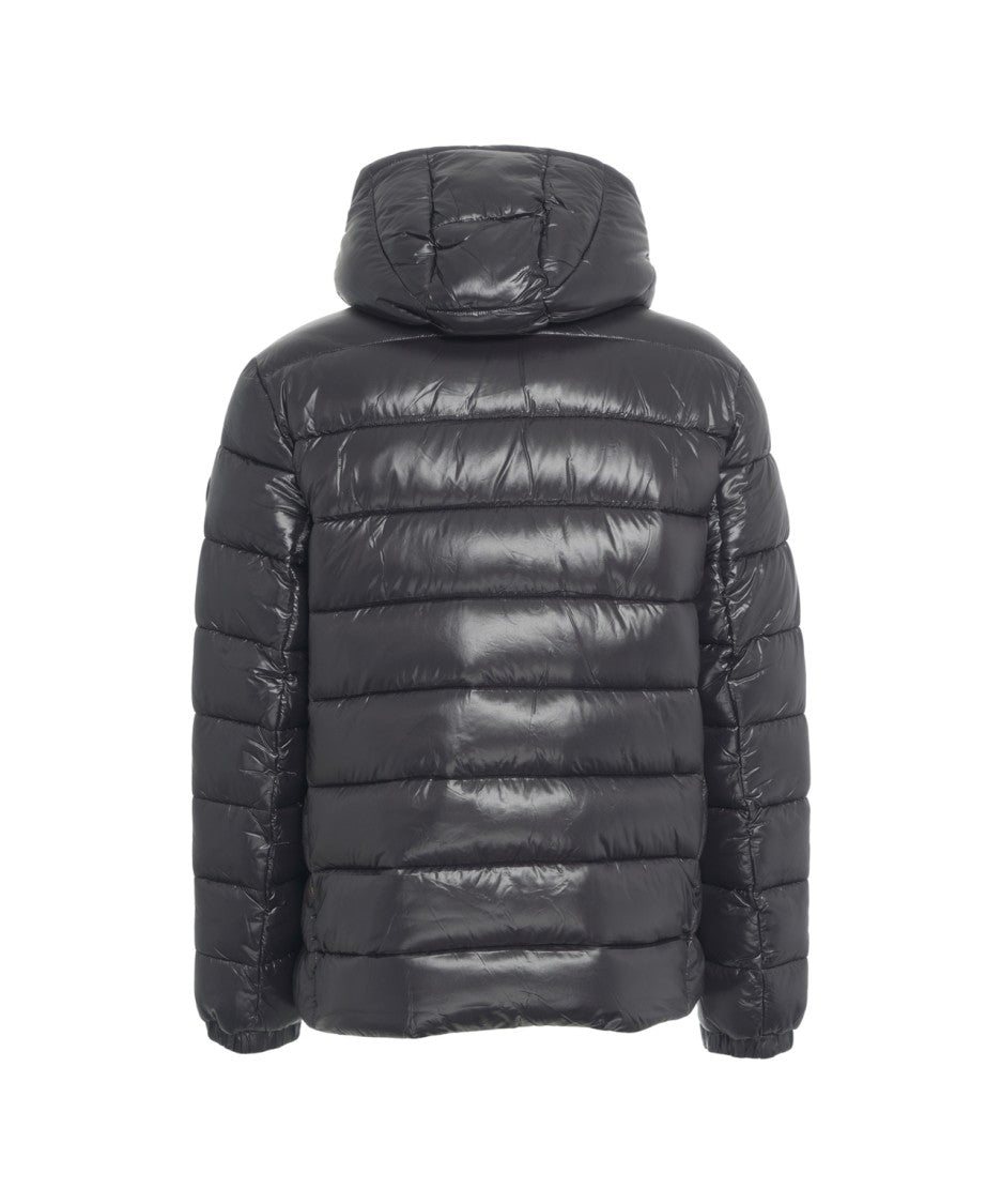 Save The Duck Glossy Quilted Down Jacket With Fixed Hood And Zippered Pockets
