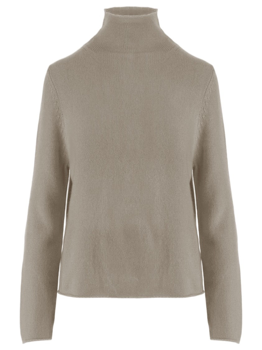 Allude Beige Patterned Knit Turtleneck Cashmere Sweater