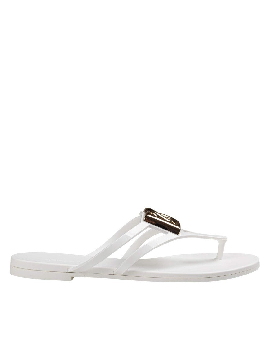 Dolce & Gabbana Rubber Beachwear Slides With Gold-Plated Logo Accents