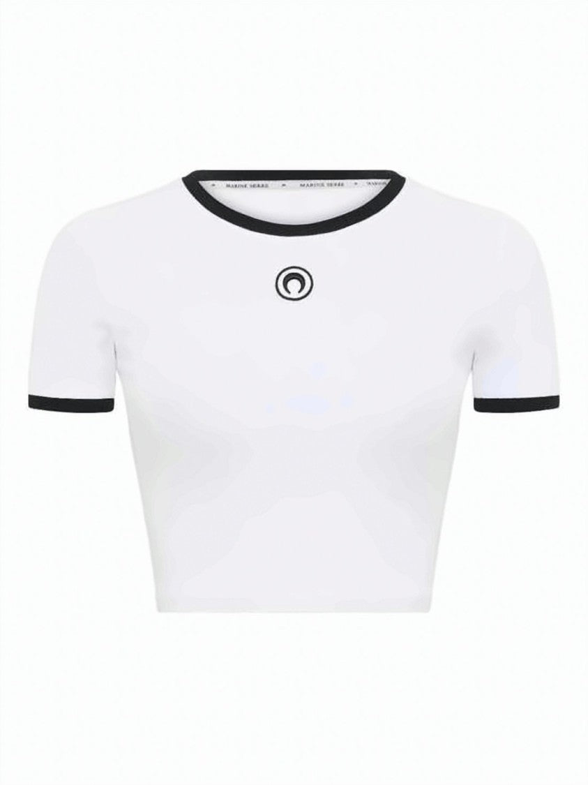 Marine Serre Cropped Short-Sleeve Top With Contrasting Trim