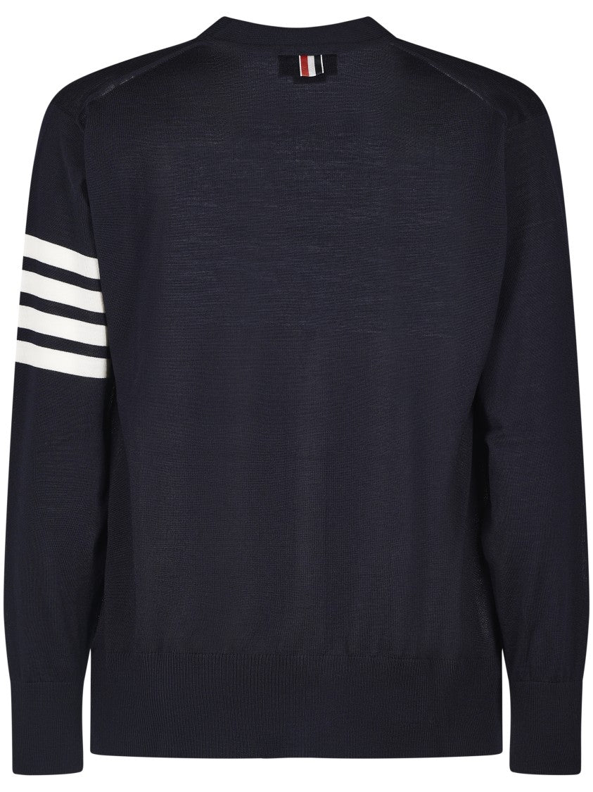 Thom Browne V-Neck Cardigan In Fine Merino Wool With Distinctive Stripes