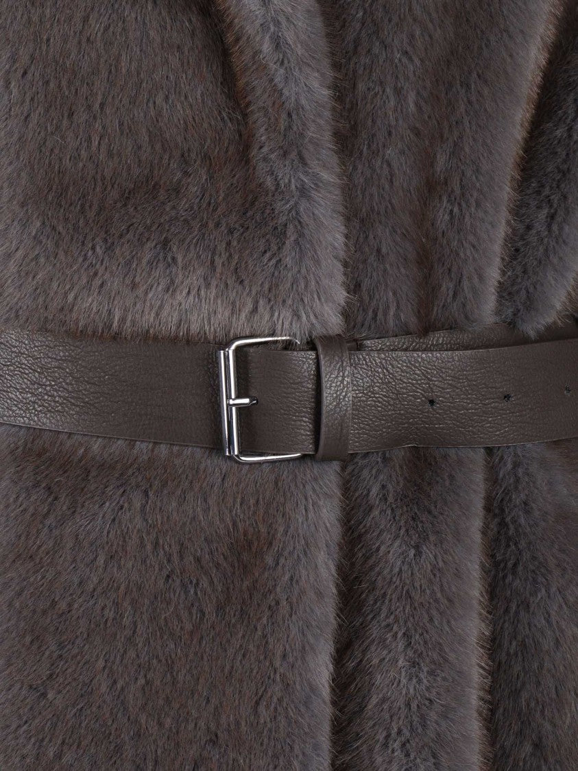 P.A.R.O.S.H. Faux Fur Short Coat With Belted Waist