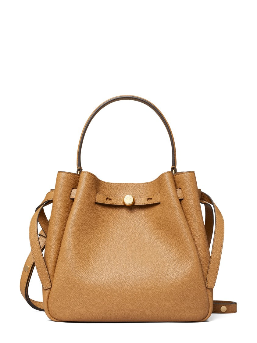 Tory Burch Structured Brown Leather Romy Bucket Bag