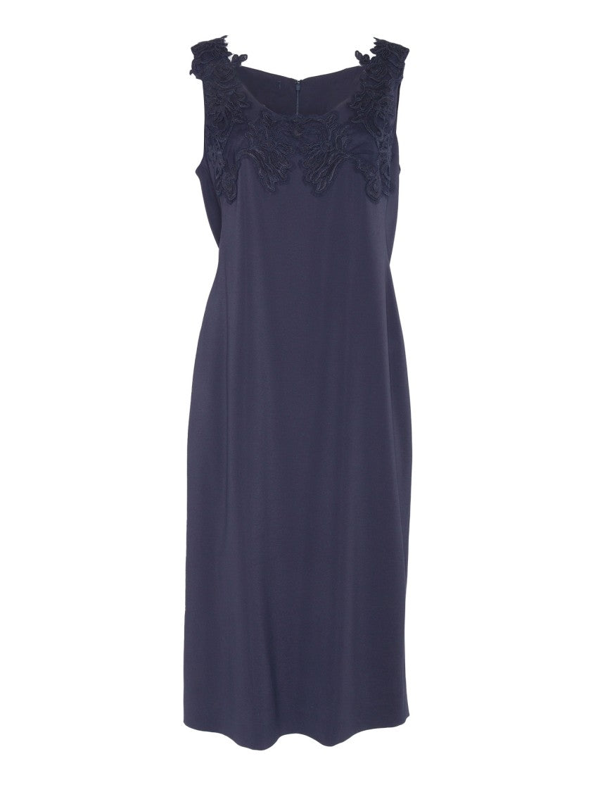 Alberta Ferretti Midi Blue Dress With Floral Appliqués