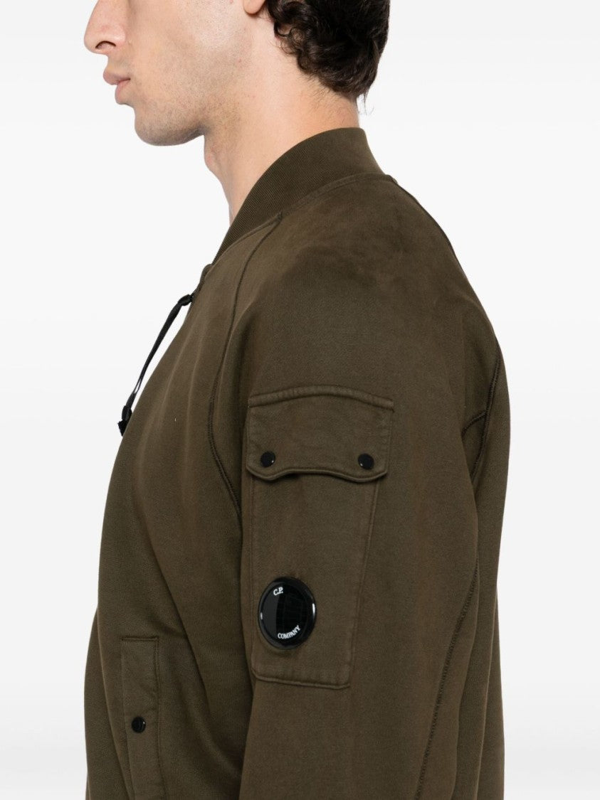 C.P. Company Military Green Zip-Up Sweatshirt With Lens Detail