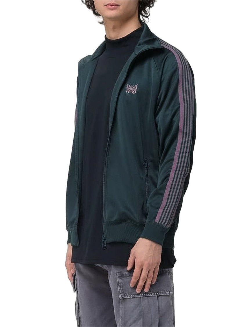 Needles Green Polyester Track Jacket With Striped Detailing