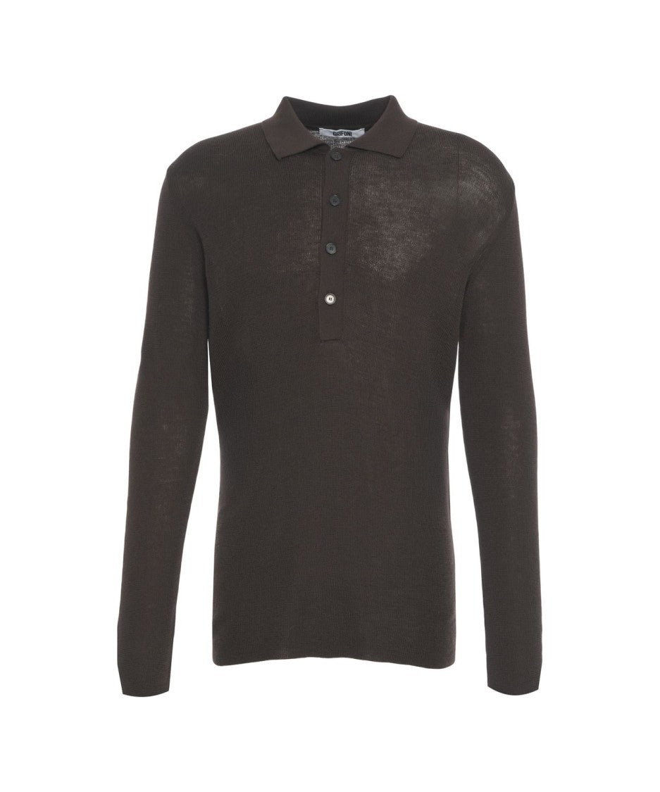Grifoni Ribbed Slim-Fit Sweater With Classic Polo Collar