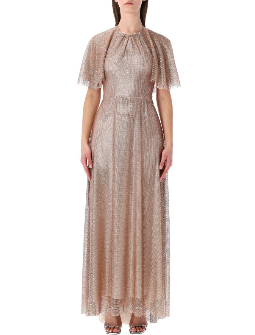 Alberta Ferretti Micro Strass Cape Sleeve Evening Gown