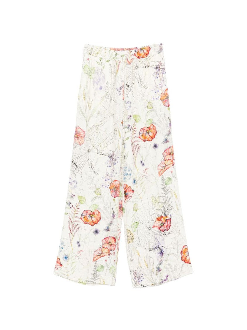 Alexander Mcqueen Ivory Wide-Leg Trousers With Floral Print