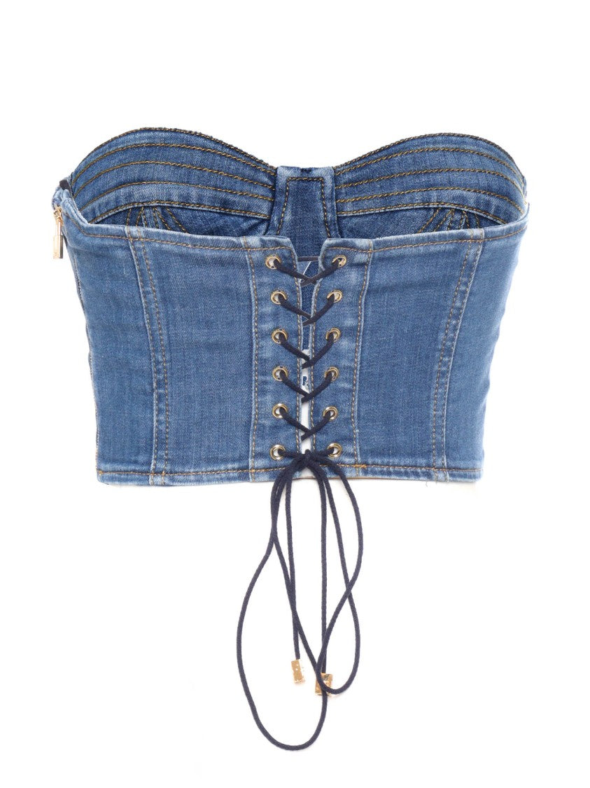 Elisabetta Franchi Cropped Denim Corset