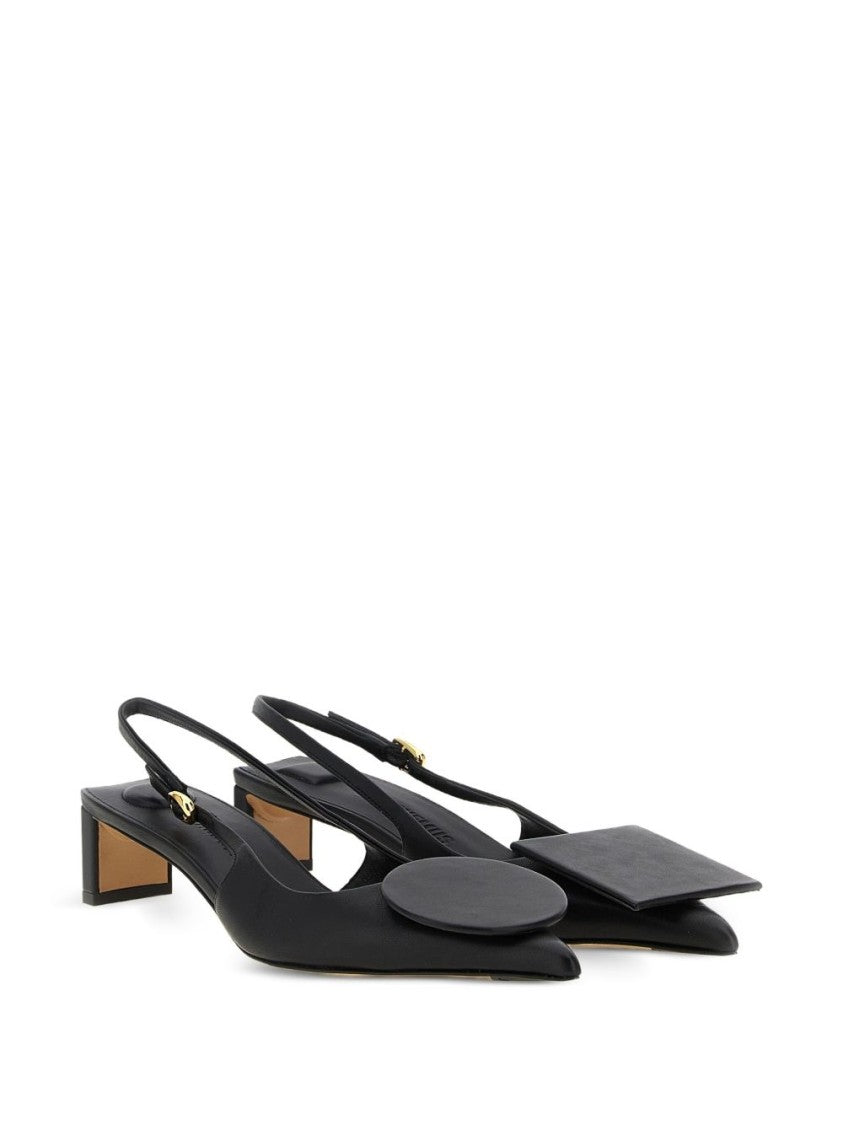 Jacquemus Pointed Toe Black Leather Slingback Pumps