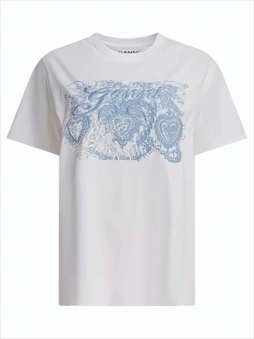 Ganni Relaxed Fit Short-Sleeved T-Shirt With Ornate Graphic Design