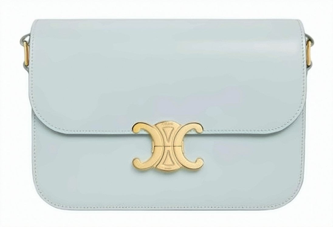 Celine Structured Blue Cowhide Shoulder Bag With Gold-Tone Clasp