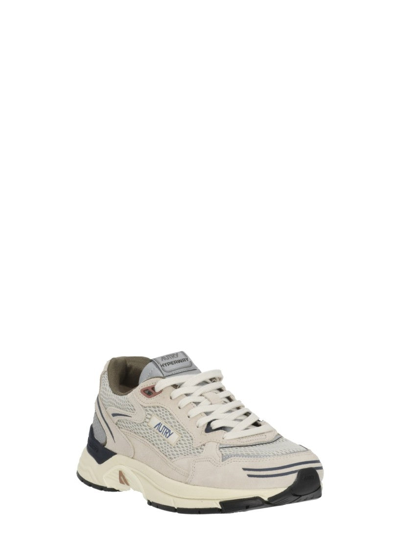 Autry Beige Suede Blue Trim Low-Top Sneakers