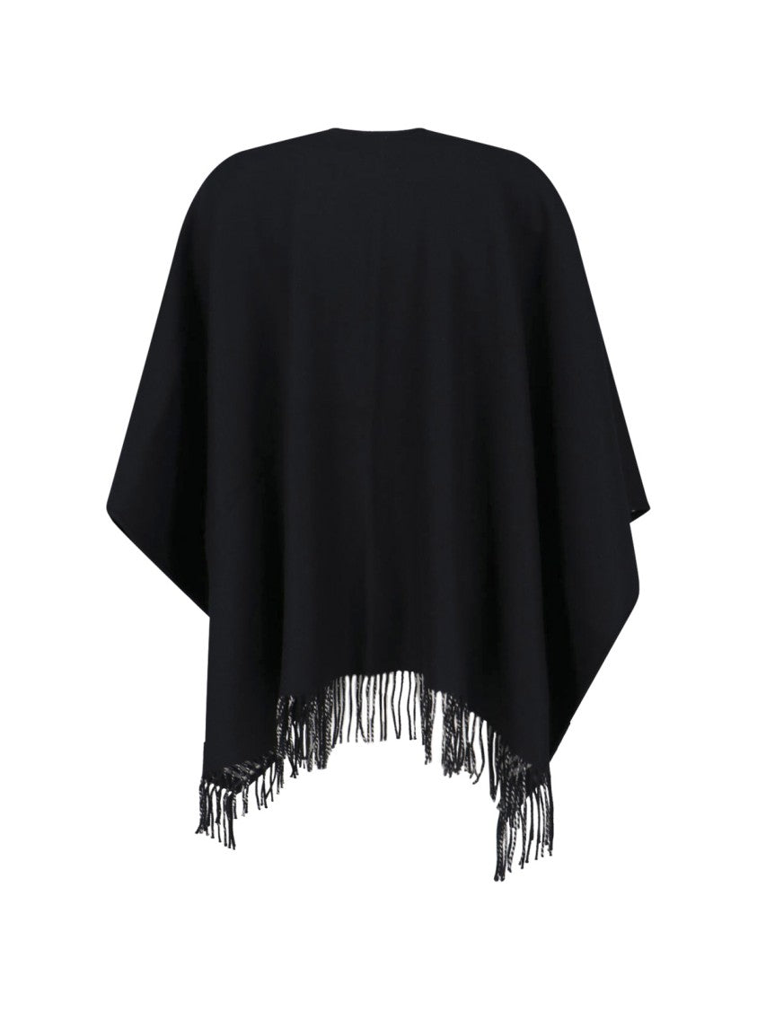 Burberry Black Reversible Check Wool Fringed Cape