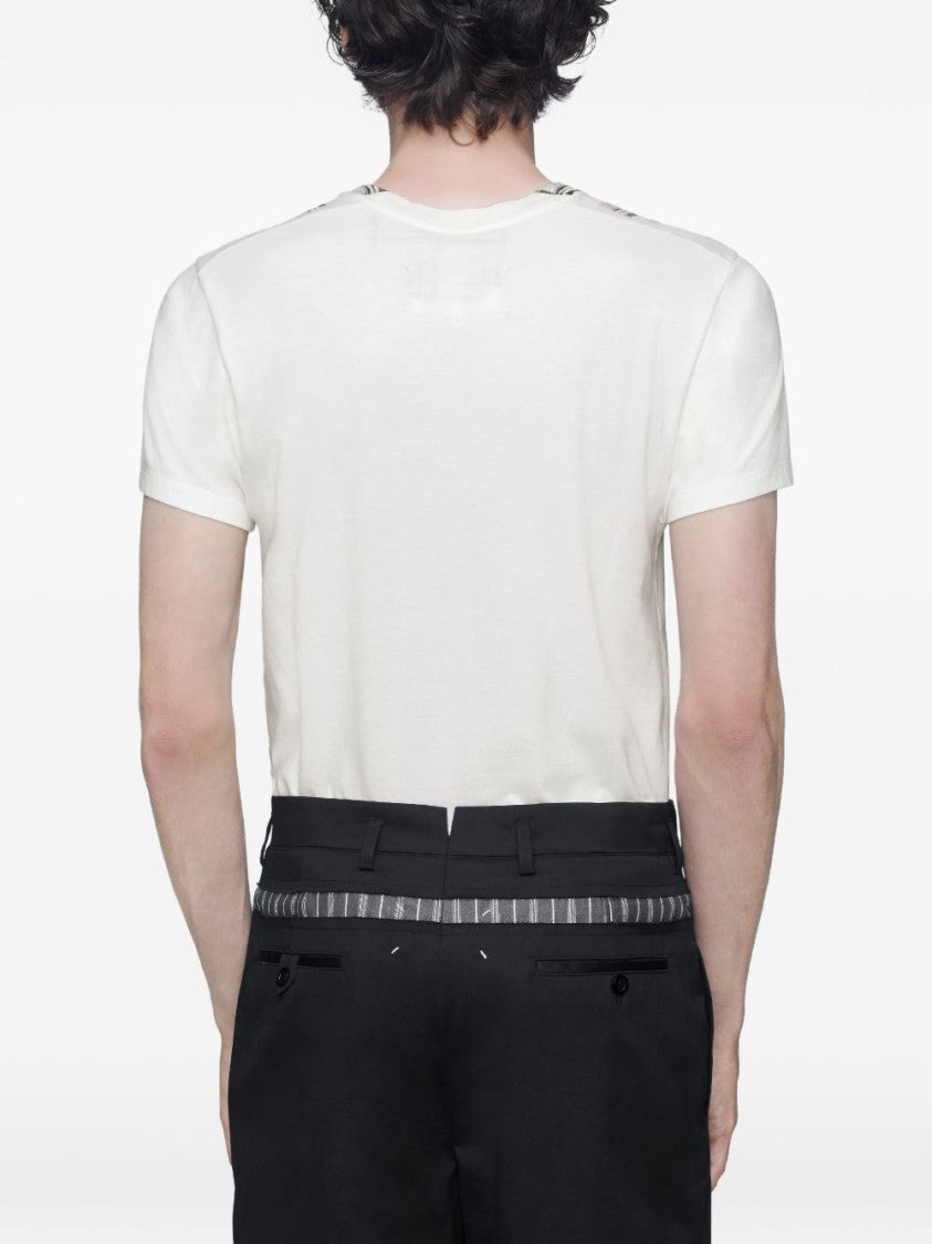 Maison Margiela Off-White Check Pattern Crew Neck T-Shirt
