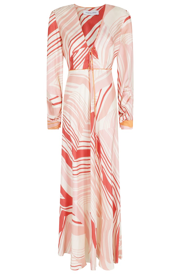 Raquel Diniz Pink Valerie Draped Silk Printed Maxi Dress
