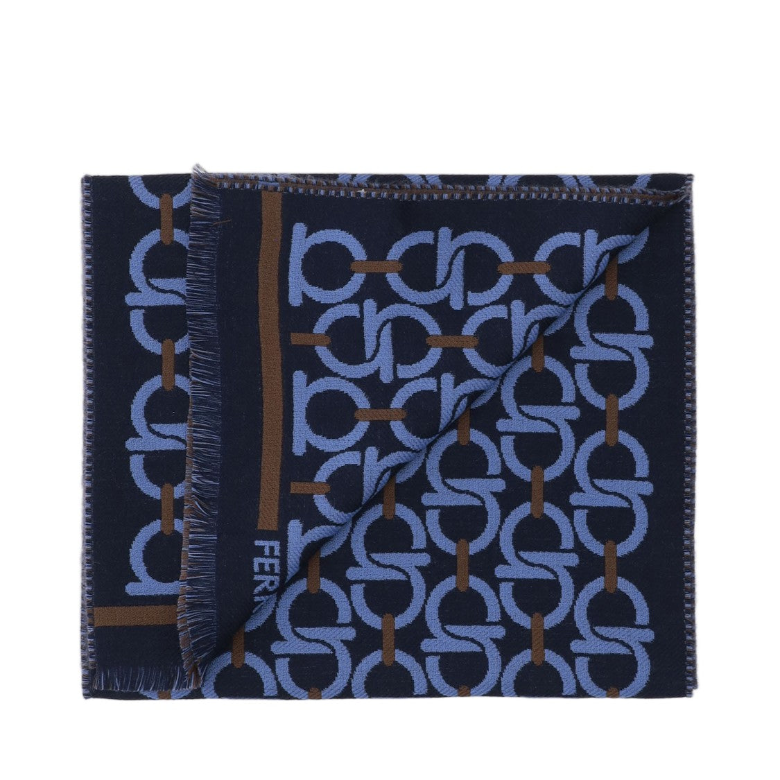 Salvatore Ferragamo Wool Hook Pattern Fringed Scarf