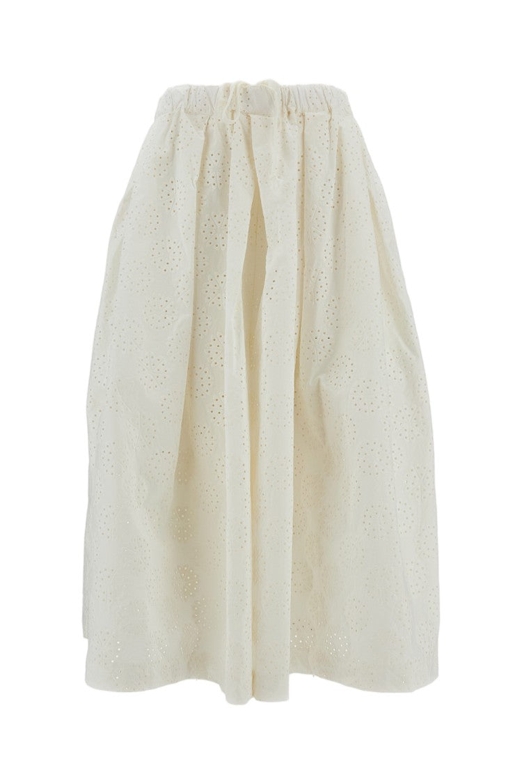 Comme Des Garçons Wide Leg Cotton Trouser Skirt With Eyelet Floral Pattern